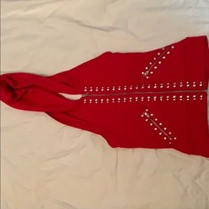 Hip-hop wear, red zip up shirt